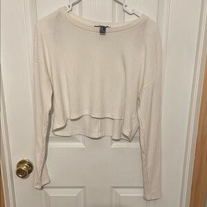 Cream Ribbed Long Sleeve Crop Top